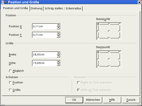 Position und Größe