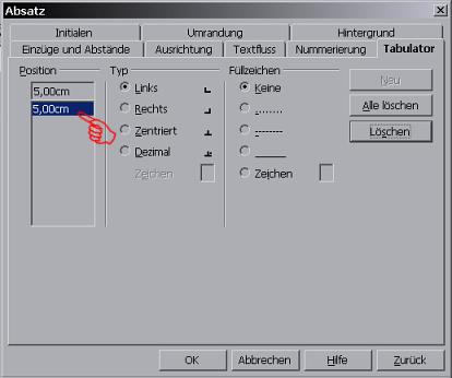 Tabulator Optionenmenü