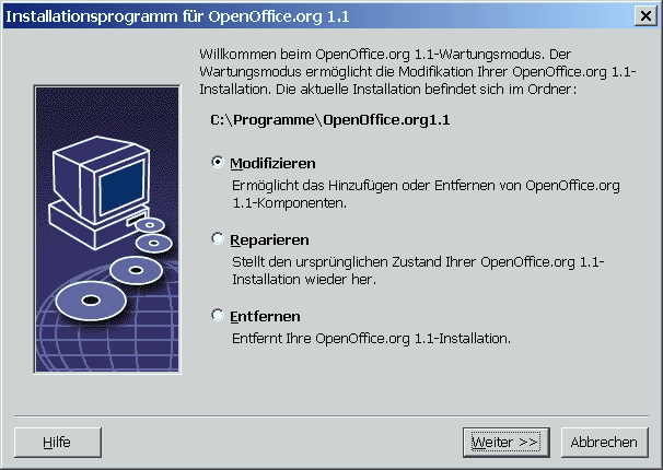 Dialog Installation ändern